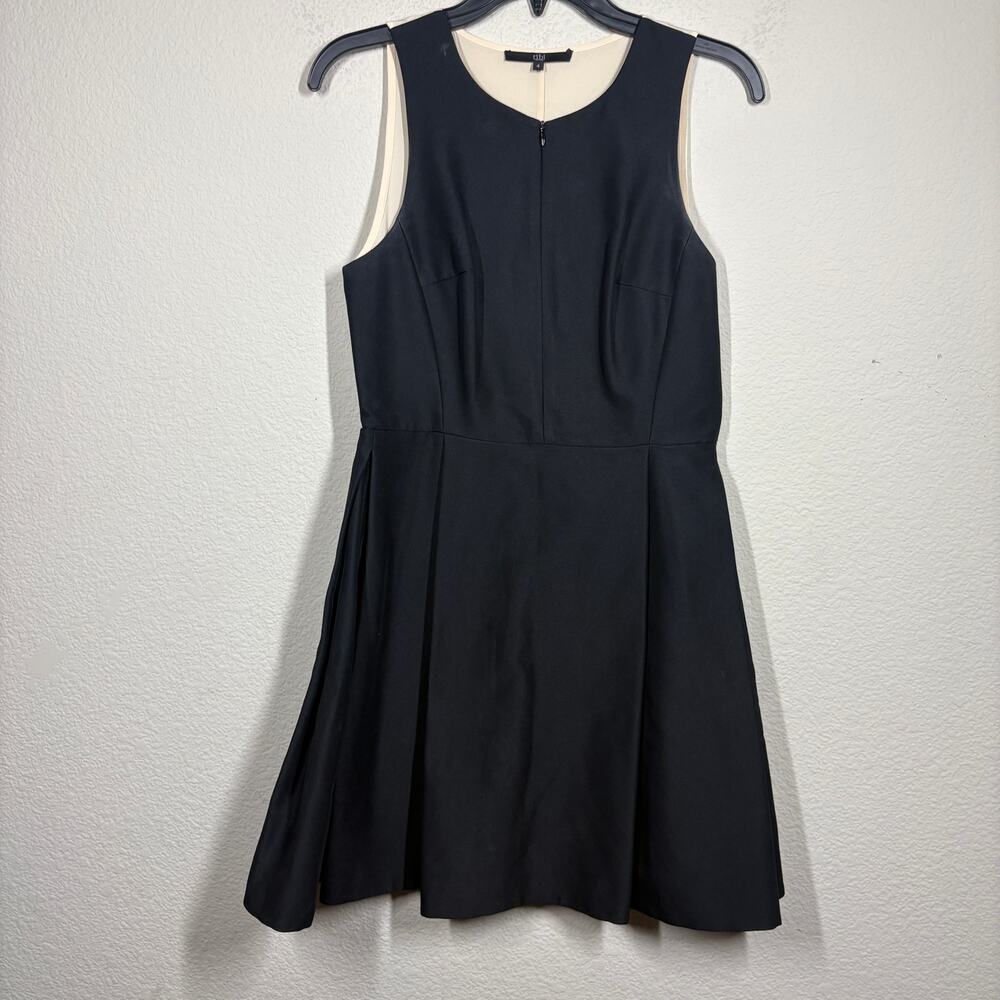 Tibi Size 4 Mini Fit & Flare Dress Black Cream Combo Keyhole Colorblock Back